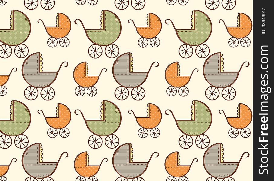 Hand drawn baby carriage pattern, illustration