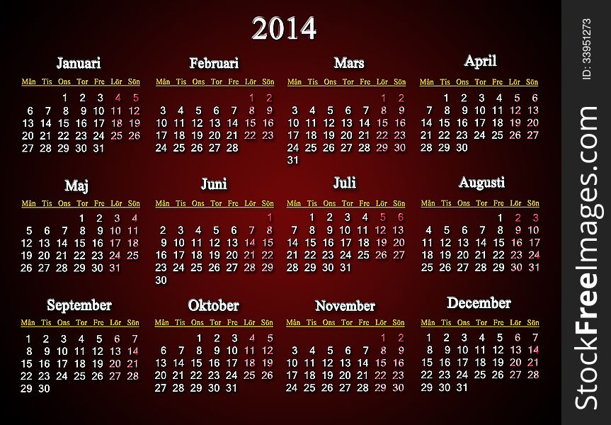 Beautiful Claret Calendar For 2014 Year
