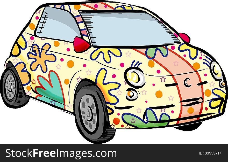 Small decorated car in funky multicolours. Small decorated car in funky multicolours