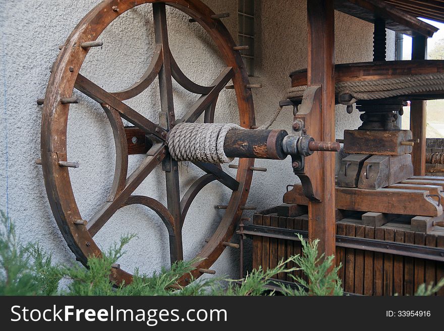 Old wooden wine press from another day. Old wooden wine press from another day.
