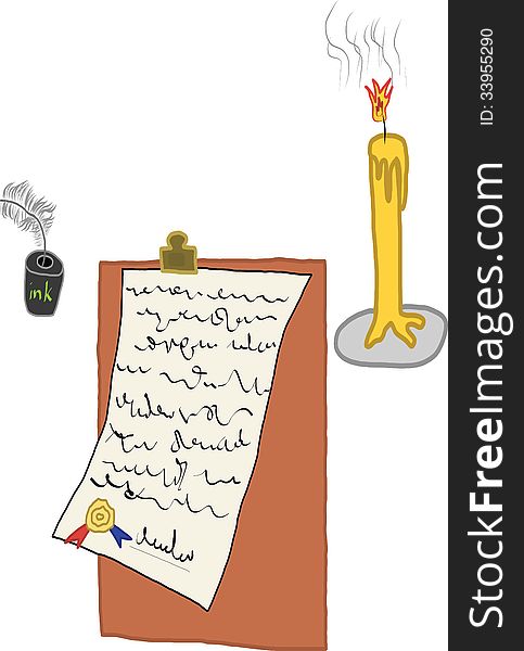A picture digital art of write a letter with quill under candlelight. A picture digital art of write a letter with quill under candlelight