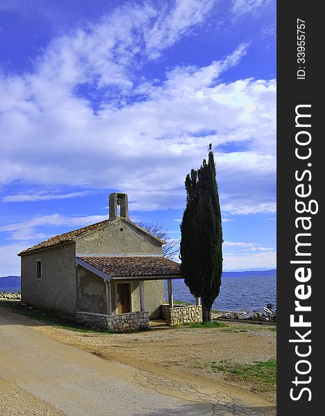Image of pictoresque church on seaside near Labin, Istria Croatia,. Image of pictoresque church on seaside near Labin, Istria Croatia,