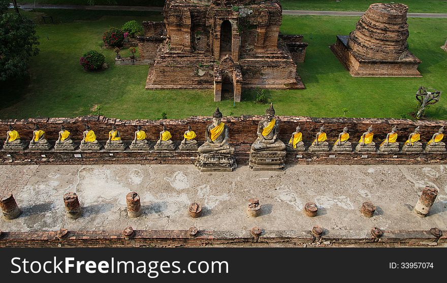 Top View Of Buddha Statue At Old Temple Wat Yai Chai Mongkhon Of