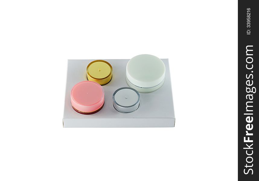 Cosmetics containers package isolate on white background. Cosmetics containers package isolate on white background