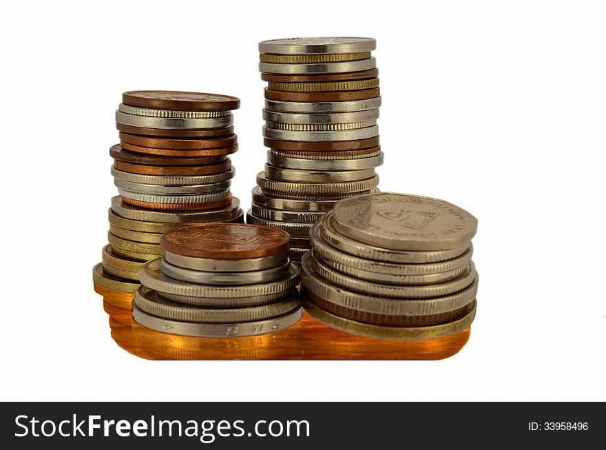 Stack coins isolated on white background. Stack coins isolated on white background