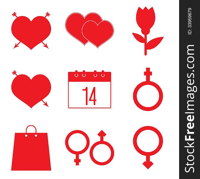 Romantic icons for Valentines day holiday. Symbols. Romantic icons for Valentines day holiday. Symbols