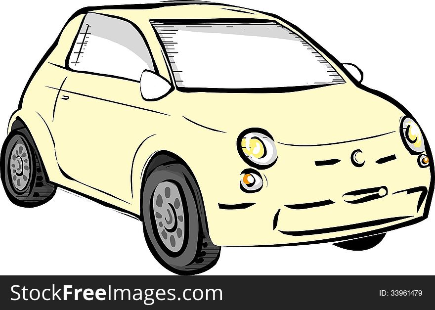 Small two door pale yellow car. Small two door pale yellow car