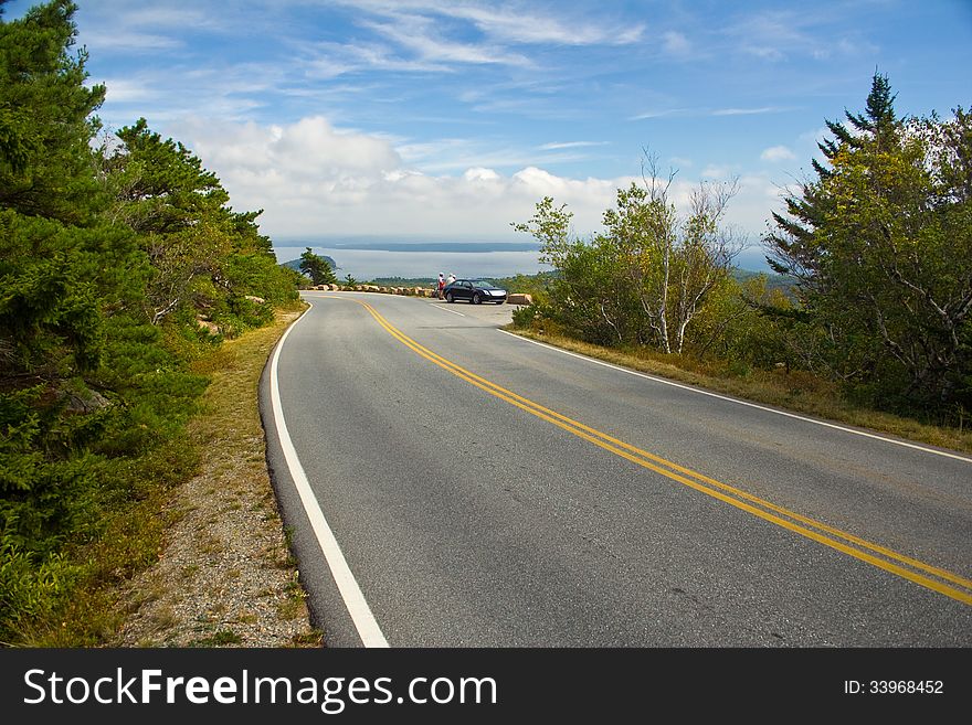 Roadway in Maine going up cadillac mountain near overlooking Bar Harbor. Roadway in Maine going up cadillac mountain near overlooking Bar Harbor.