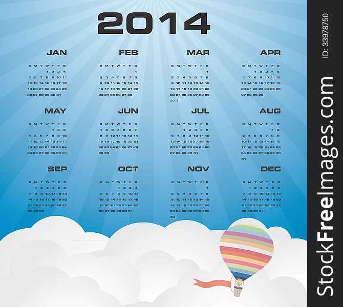 Simple calendar 2014 with beautiful sky background