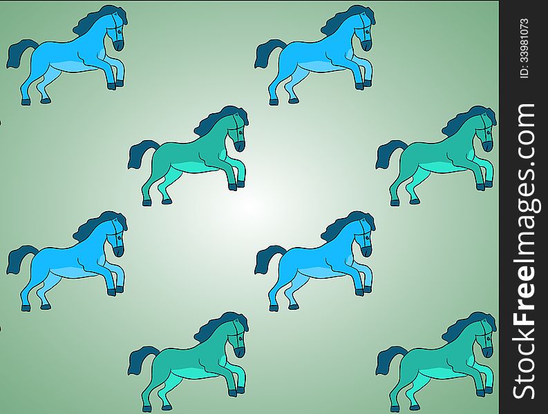 Blue and Green Horses Vector Background Seamless Pattern. Blue and Green Horses Vector Background Seamless Pattern