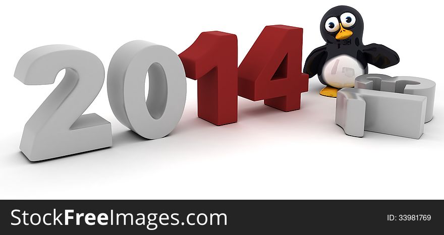 3d render of a penguin character bringing in the new year