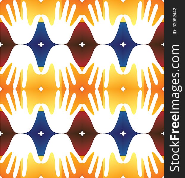 Abstract hand icons in a colorful squares - seamless vector background. The graphic contains colors like red, orange, yellow, blue and brown. Abstract hand icons in a colorful squares - seamless vector background. The graphic contains colors like red, orange, yellow, blue and brown