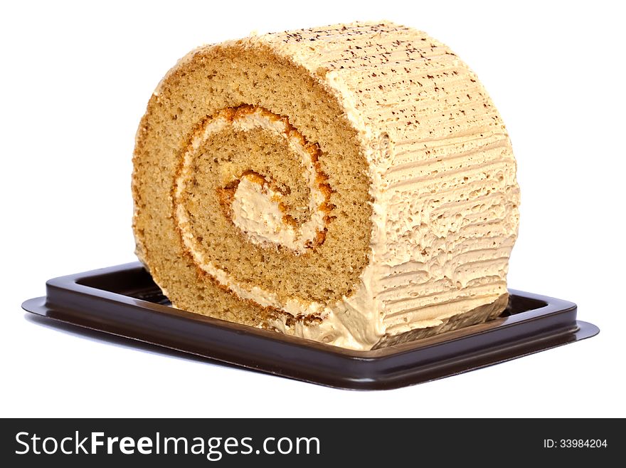 Roll cake in brown package