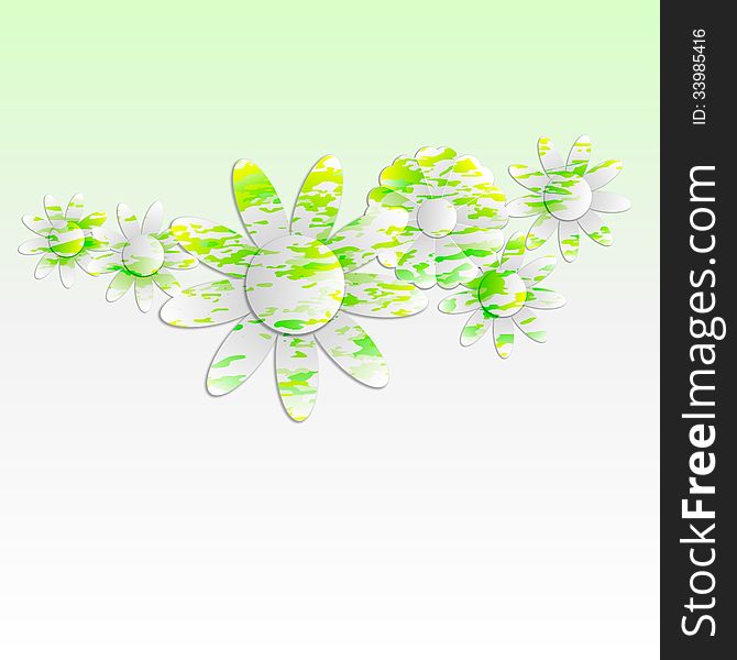 Green abstract flowers background with pattern