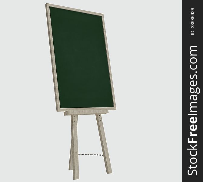 Empty blank green chalkboard with wooden frame on white