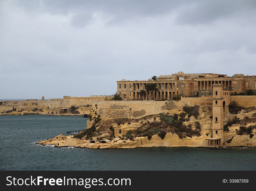 View from Valletta to Grand Harbour and Vittoriosa. View from Valletta to Grand Harbour and Vittoriosa