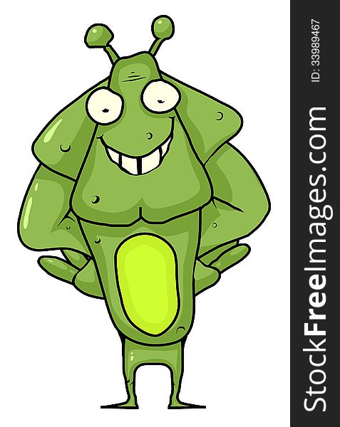 Cartoon green alien character smiling