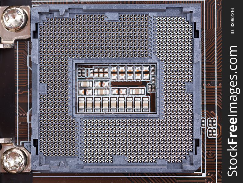 A slot for a modern processor on the motherboard. A slot for a modern processor on the motherboard.