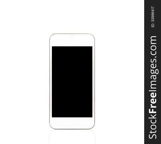 Isolated  mobile white touch phone with black screen