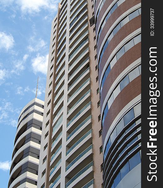 Modern office buildings in Brazil in inferior focal lens perspective.