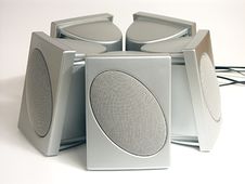 Five Silver Speakers Stock Photo Five Silver Speakers Stock Photo