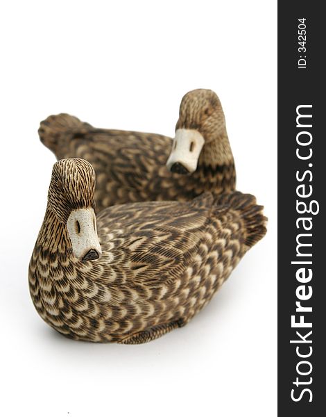 Decorative wooden ducks with fine detail carvings