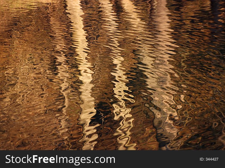 Water reflection image of trees, autumn colors, an abstract. Water reflection image of trees, autumn colors, an abstract