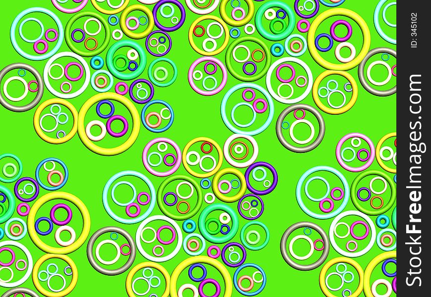 3D - colorful rings pattern on bright green. 3D - colorful rings pattern on bright green