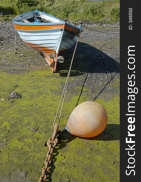 Boat on a beach in Stykkisolmur, Snaefellsnes peninsula, Iceland