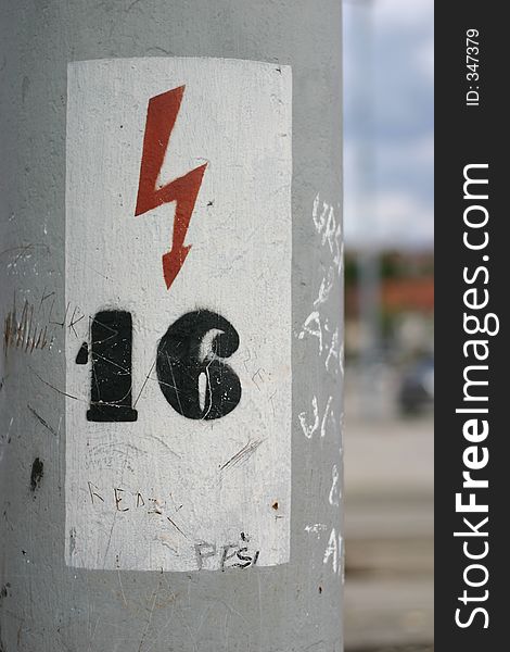 Electric grid pole with 16 on it. Electric grid pole with 16 on it