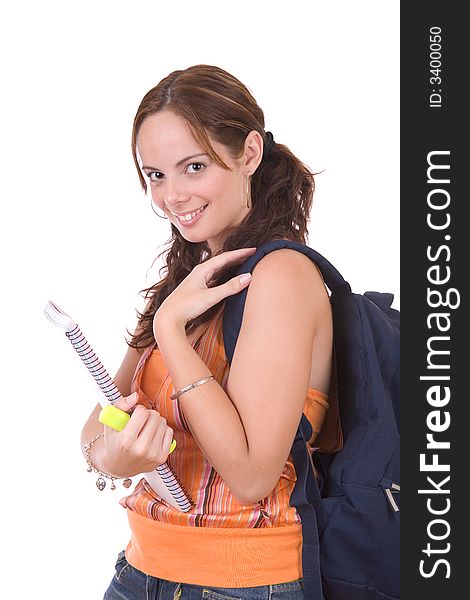 Beautiful smiling student - over a white background