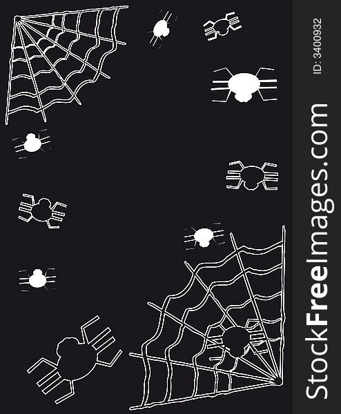 Halloween illustration with spiders on black background. Halloween illustration with spiders on black background