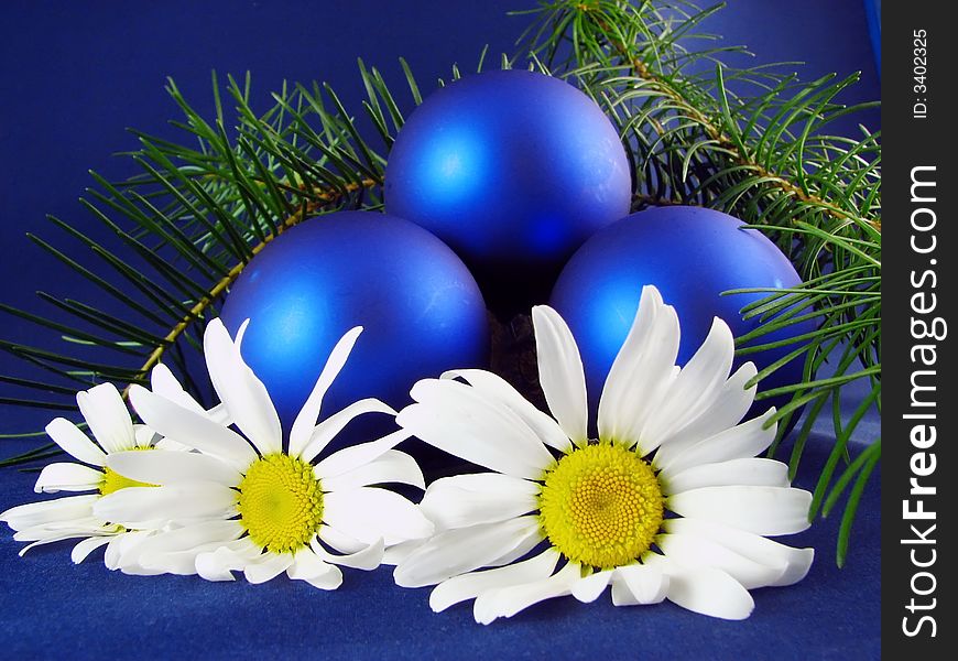 Image from christmas series: glass balls and white flowers. Image from christmas series: glass balls and white flowers