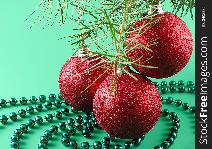 Image from christmas series: glass balls and pine branches. Image from christmas series: glass balls and pine branches