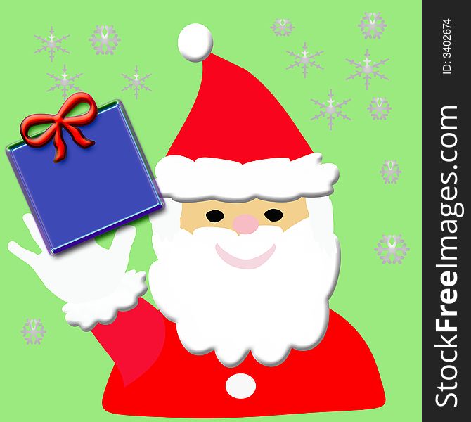 Illustrated jolly Santa in red suit and cap , waving. Illustrated jolly Santa in red suit and cap , waving