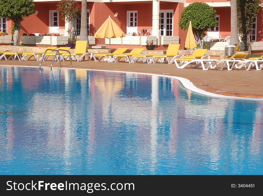 Hotel pool in Corralejo, Fuerteventura, Canary Islands. Hotel pool in Corralejo, Fuerteventura, Canary Islands.