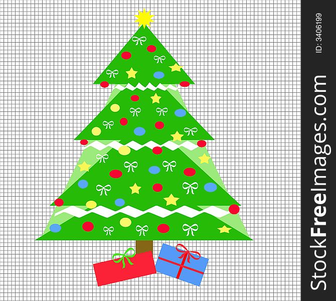 Christmas tree with ornaments and gifts illustration. Christmas tree with ornaments and gifts illustration
