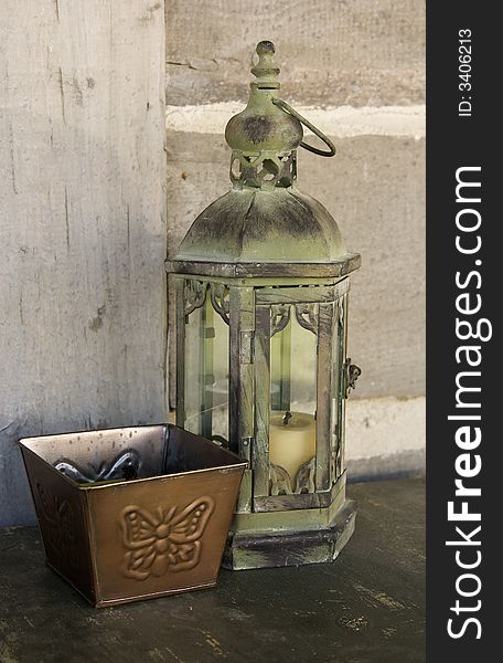 Antique Lantern And Butterfly