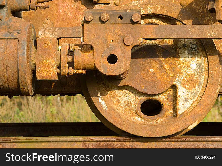 Old steam train wheels close up. Old steam train wheels close up