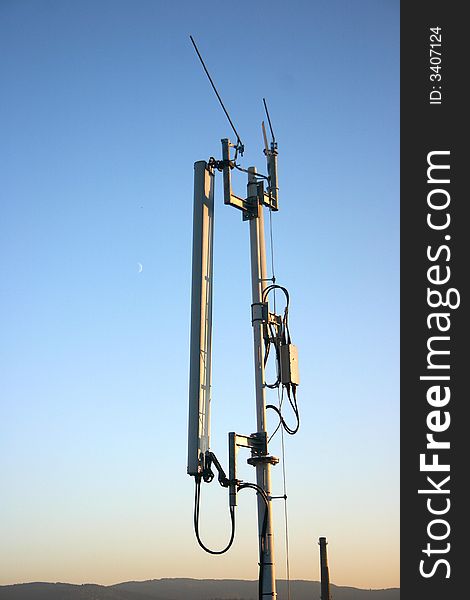 Mobile network antenna on the roof of Kragujevac city building, Serbia. Mobile network antenna on the roof of Kragujevac city building, Serbia