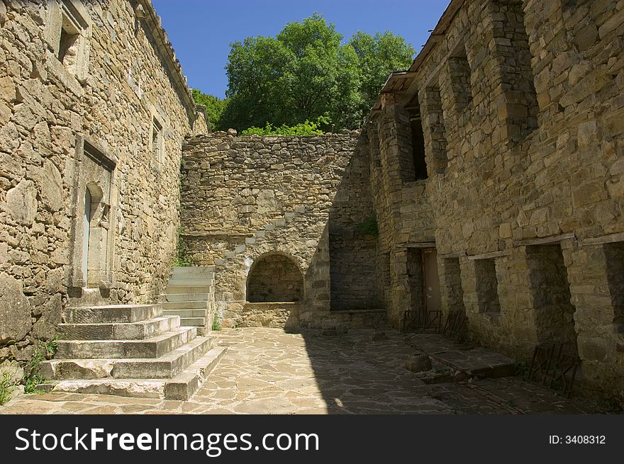 Medieval Christian monastery inside yard