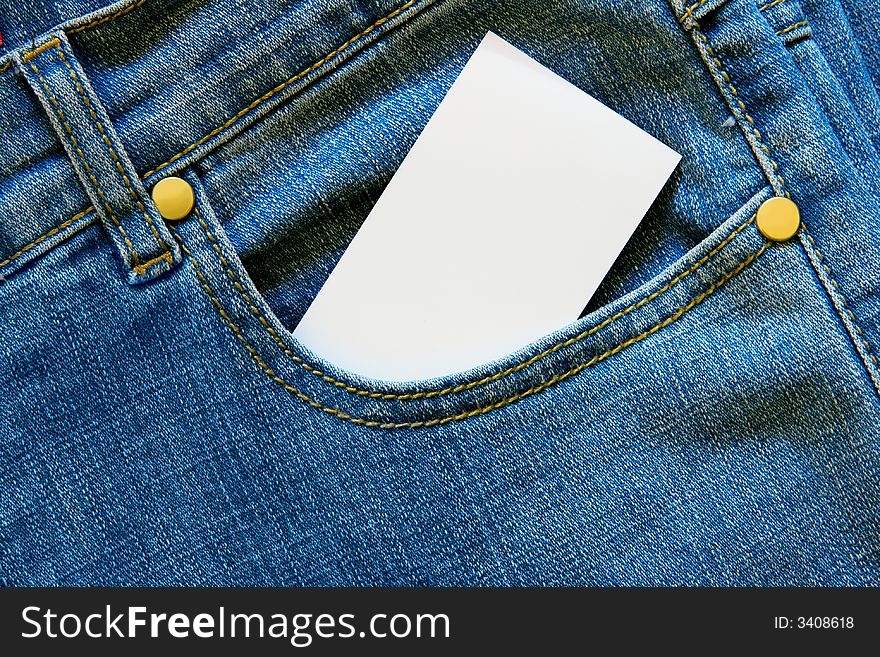 Blank calling card in blue jeans pocket