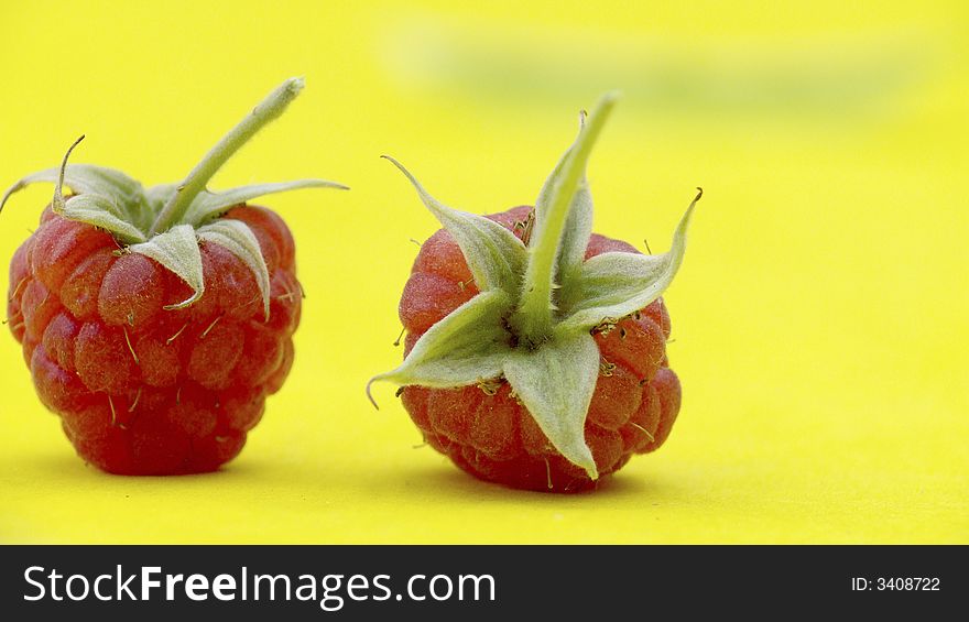 Raspberry on a yellow background