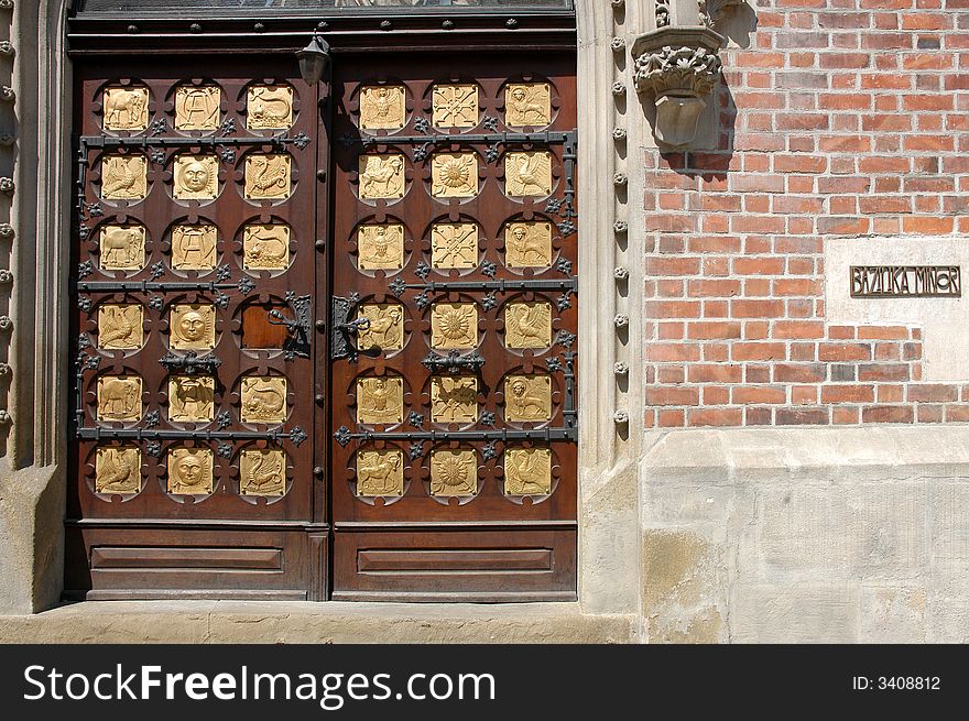 Big old wooden door nicely decorated