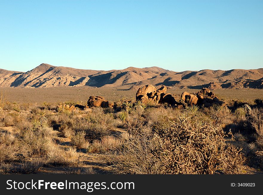 Landscape image from the California Mojave desert at sunset. Landscape image from the California Mojave desert at sunset.