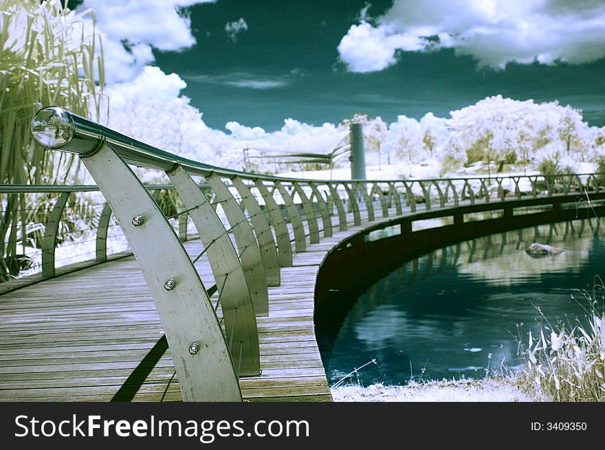 A Bridge with metal rails taken in IR. A Bridge with metal rails taken in IR