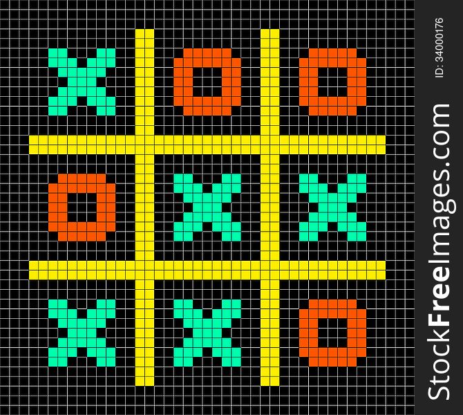 8-bit Pixel Art Noughts And Crosses - Stalemate Game