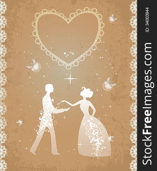 Wedding couple, sparkling and shining. Retro style, fireflies as symbol of happiness and romance. EPS10. Wedding couple, sparkling and shining. Retro style, fireflies as symbol of happiness and romance. EPS10