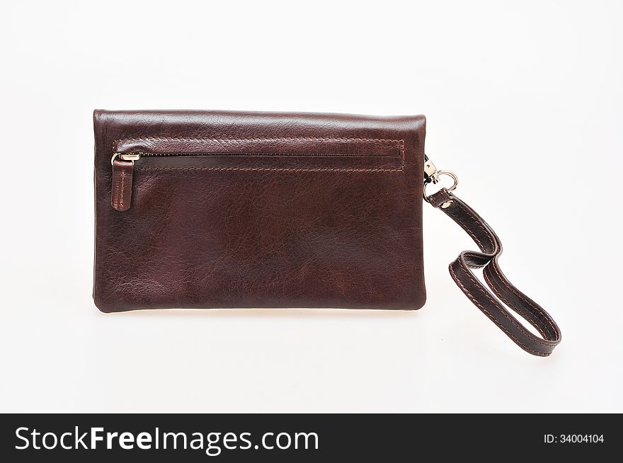 Brown purse on a white background