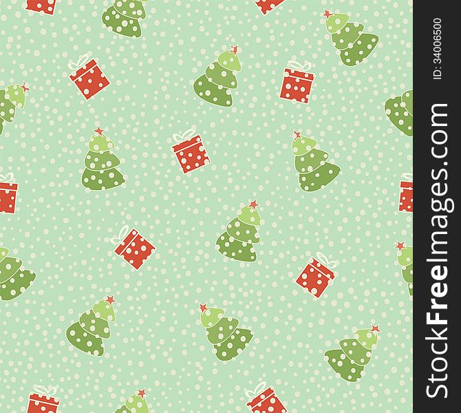 Christmas tree gift seamless background, vector illustration